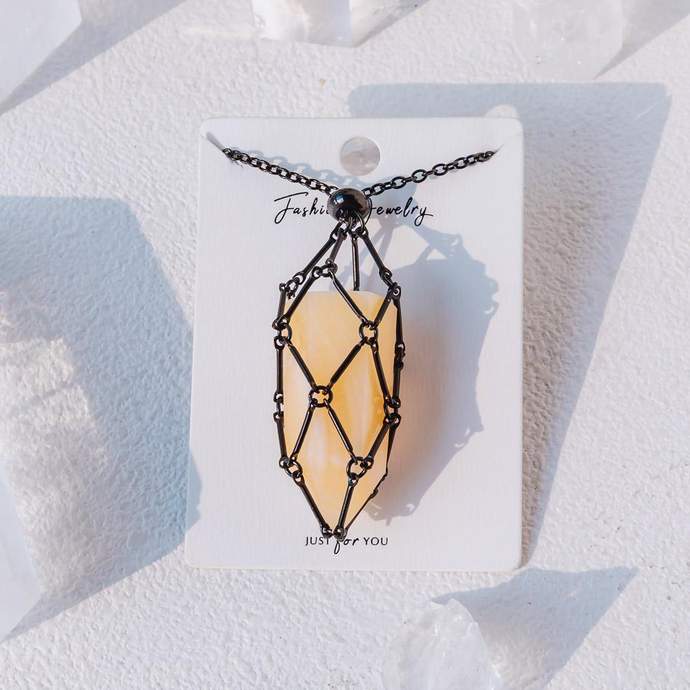 Reikistal Black Net Metal Bamboo Necklace Woven Pendant