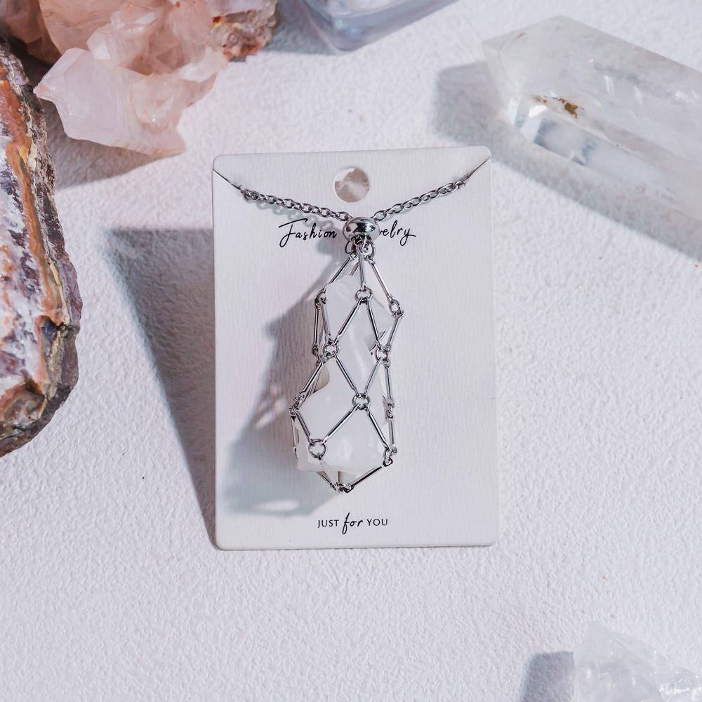 Reikistal Natural Crystal Net Metal Bamboo Necklace【Carving】