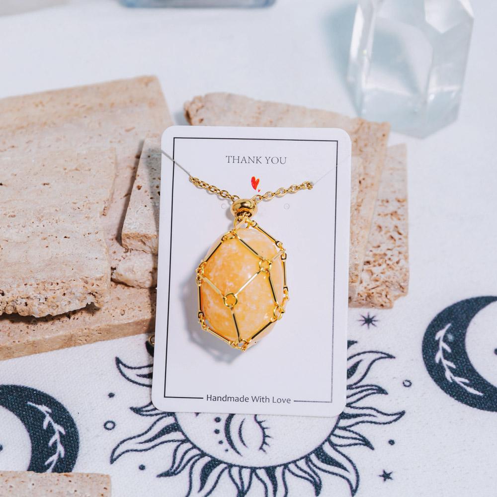 Reikistal Gold Natural Crystal Net Metal Bamboo Necklace【Point/Tumbled】