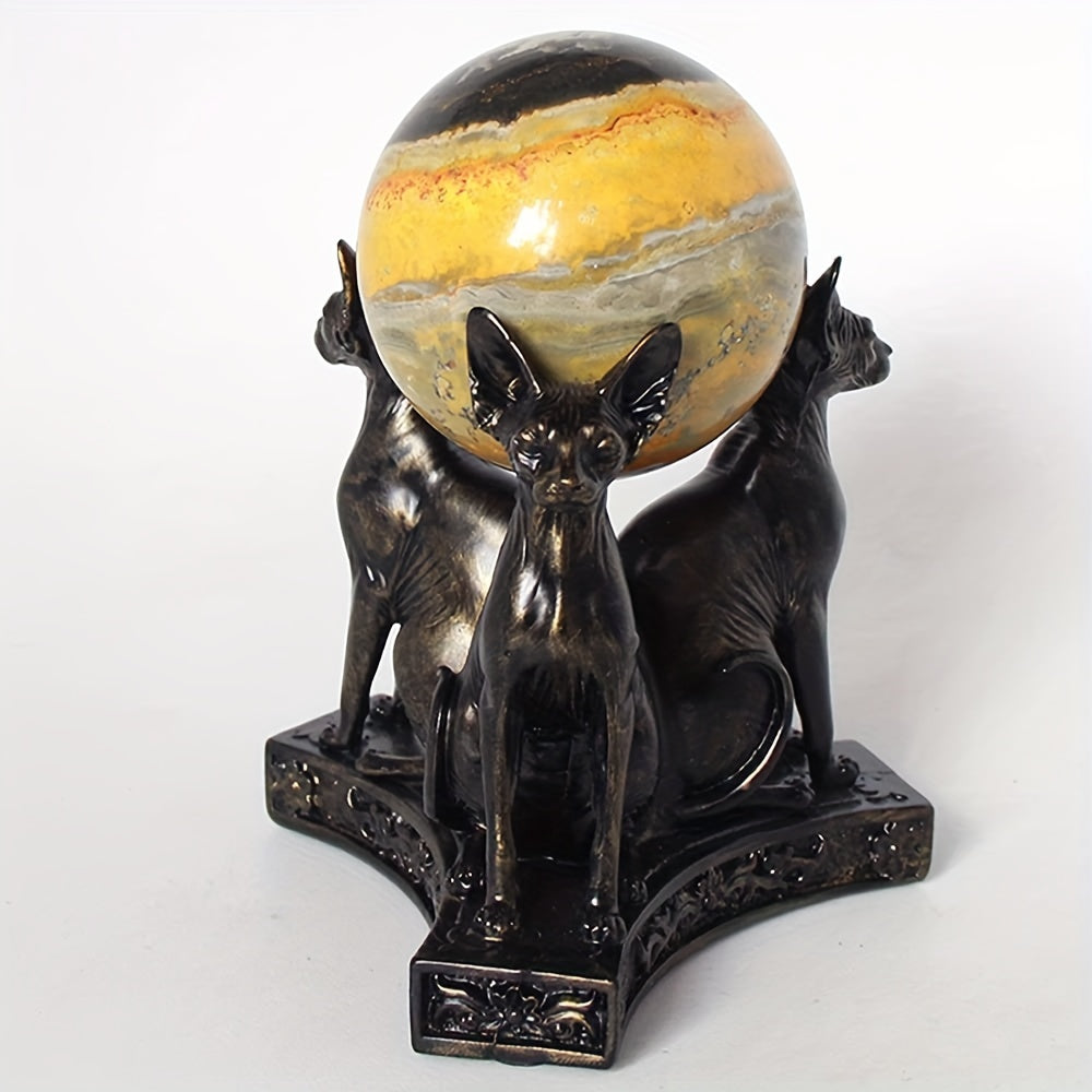 Triple Sphinx Cats Crystal Sphere Ball Stand