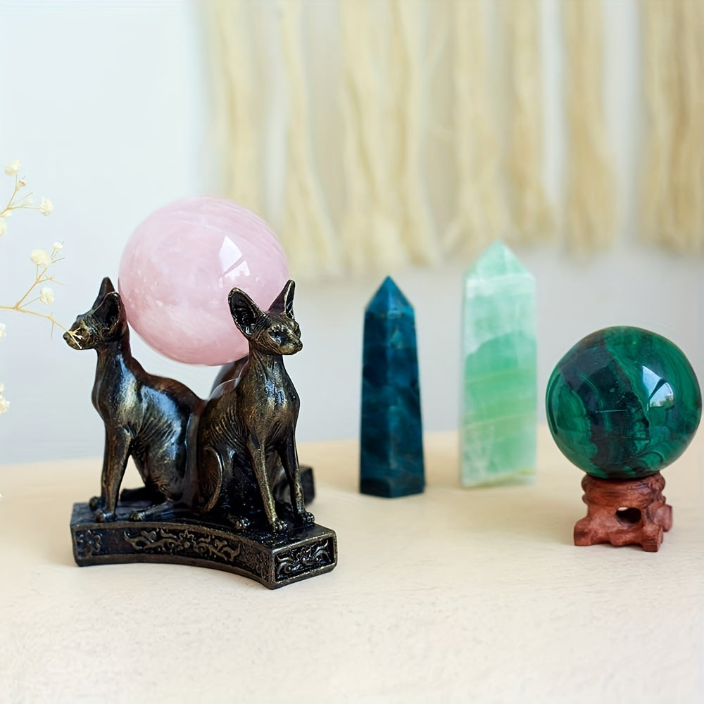 Triple Sphinx Cats Crystal Sphere Ball Stand