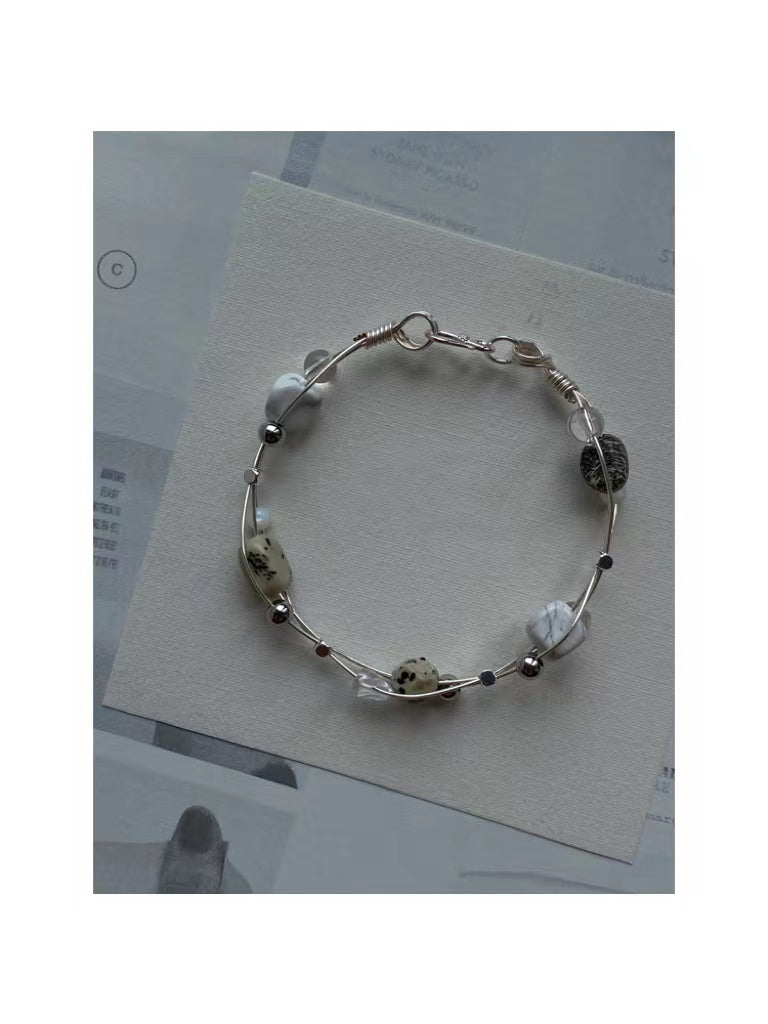 【Crystal Planet Series】Natural Stone Winding Bracelet Niche Handmade Metal Braid