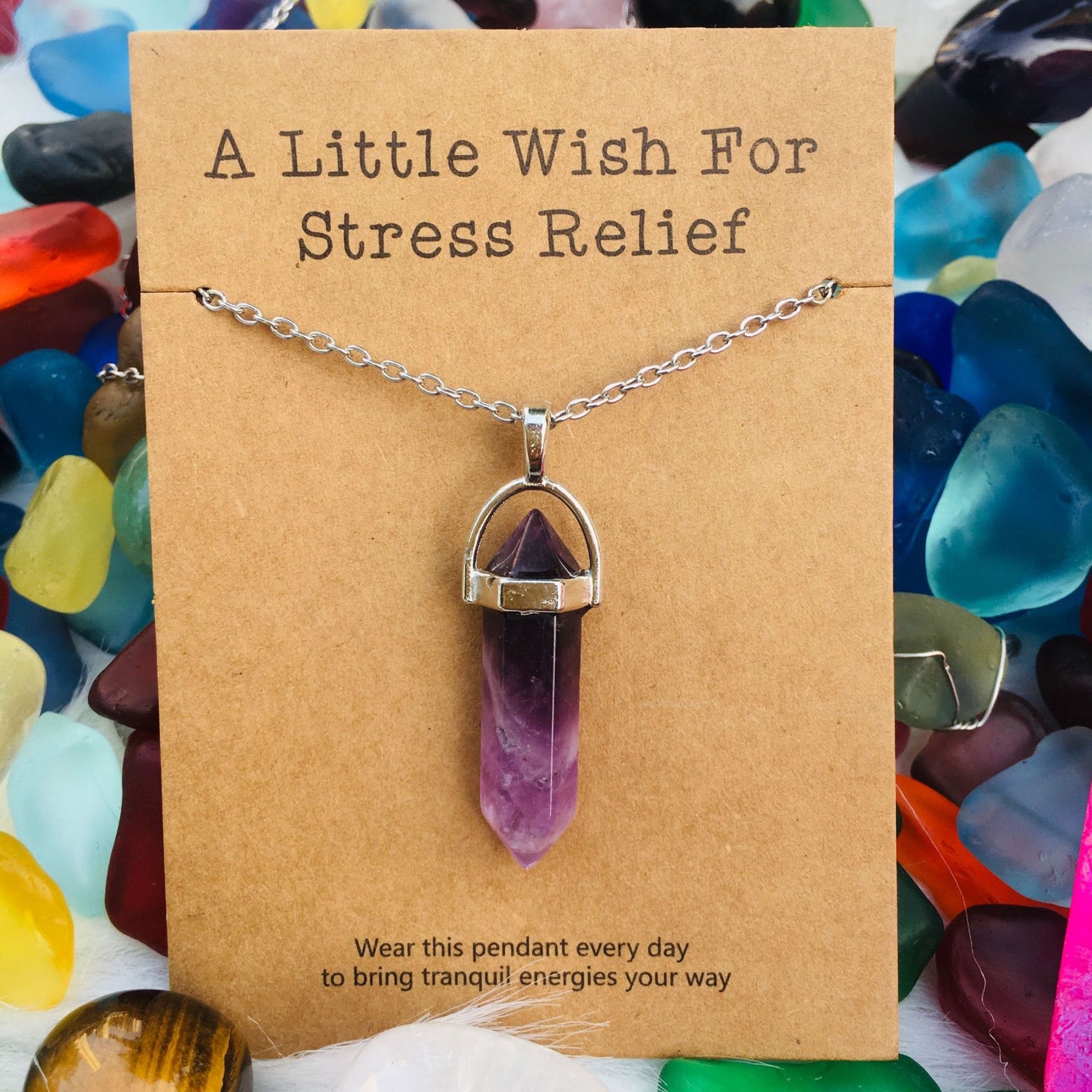 Reikicrystal Wishing Natural Stone Hexagonal Pen Pendant Necklace
