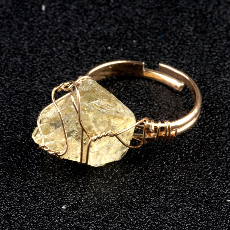 Reikicrystal Stone Wire-Wrapped Adjustable Ring