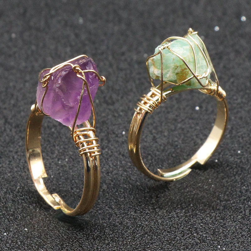 Reikicrystal Stone Wire-Wrapped Adjustable Ring