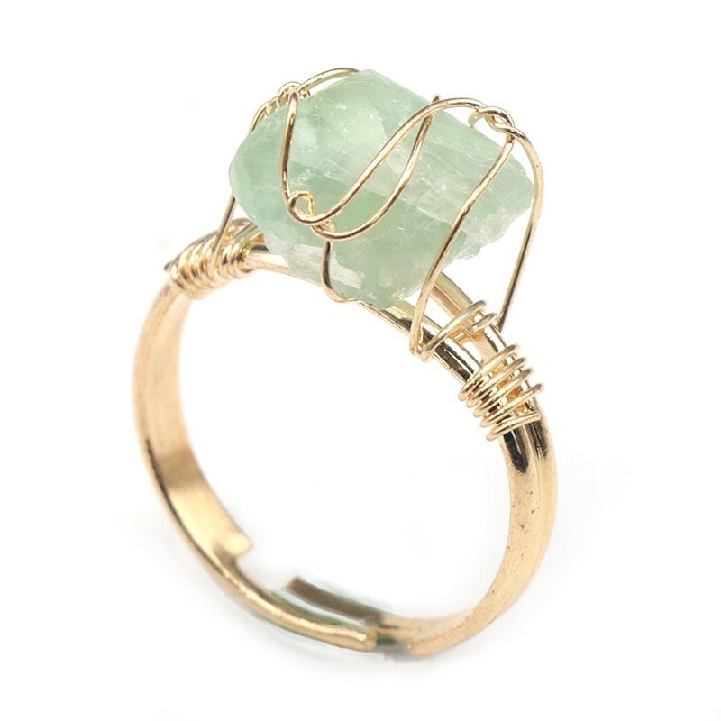 Reikicrystal Stone Wire-Wrapped Adjustable Ring