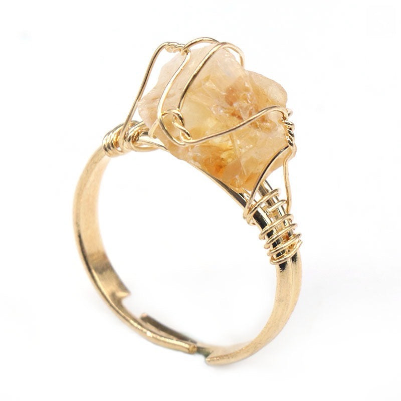 Reikicrystal Stone Wire-Wrapped Adjustable Ring