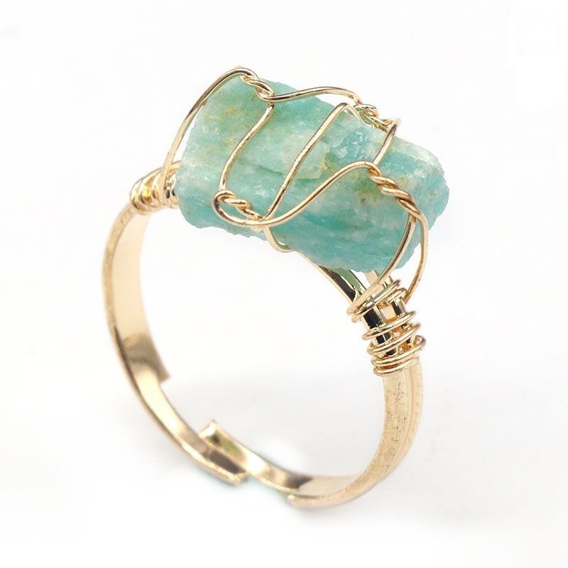 Reikicrystal Stone Wire-Wrapped Adjustable Ring