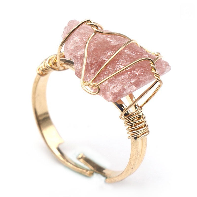 Reikicrystal Stone Wire-Wrapped Adjustable Ring