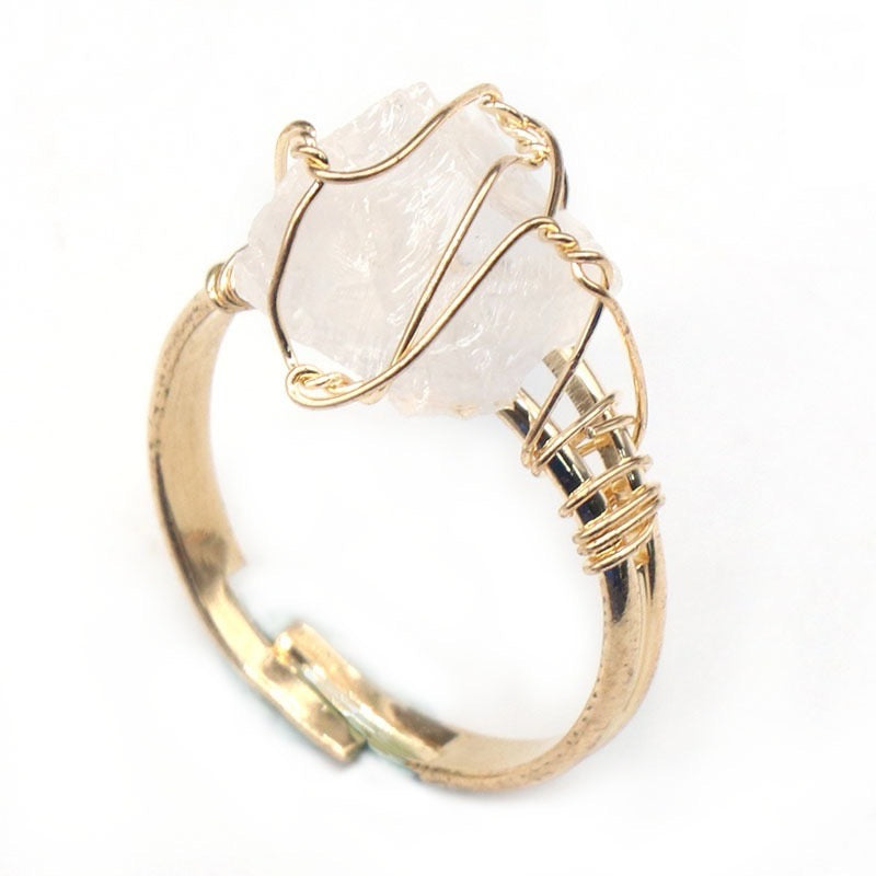 Reikicrystal Stone Wire-Wrapped Adjustable Ring