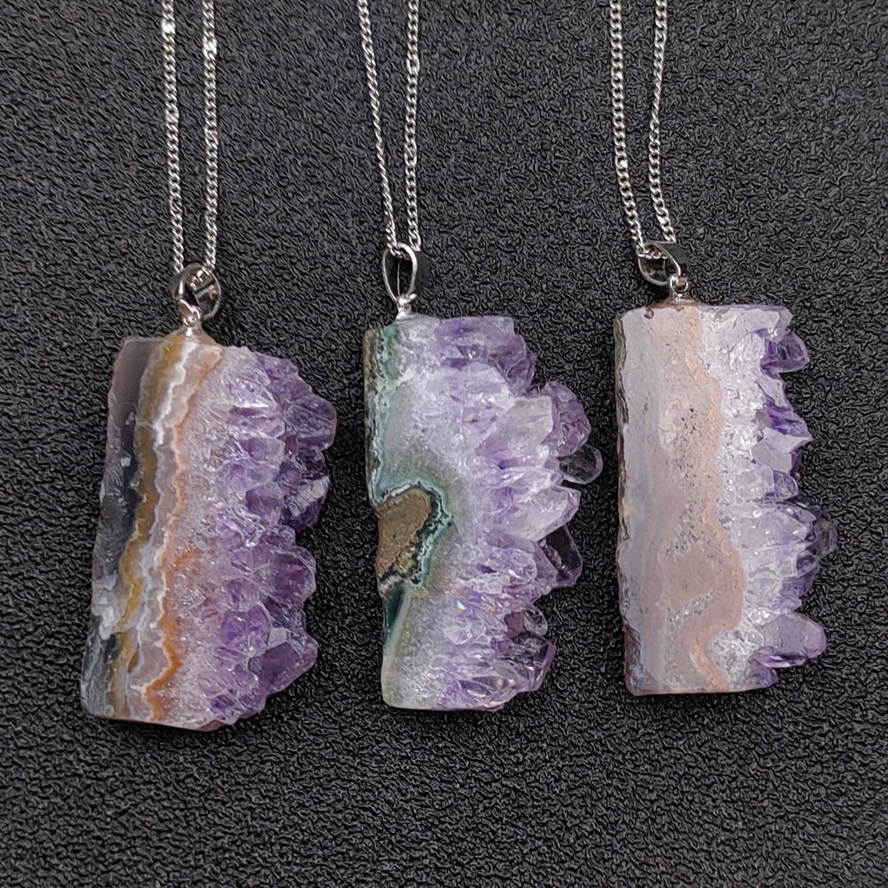 Reikicrystal Natural Amethyst Cluster Necklace