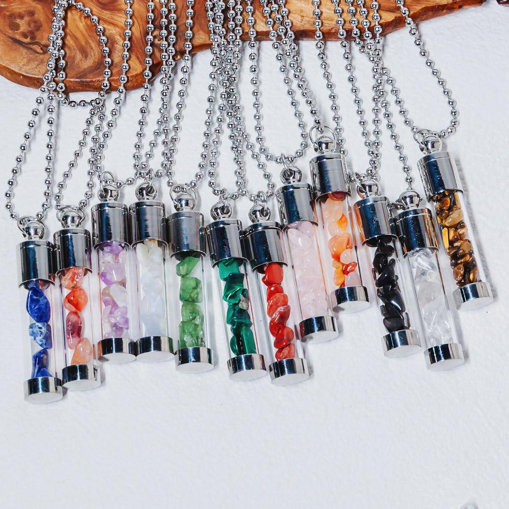 Reikistal【Zodiac】Natural Crystal Chips Wishing Bottle Necklace