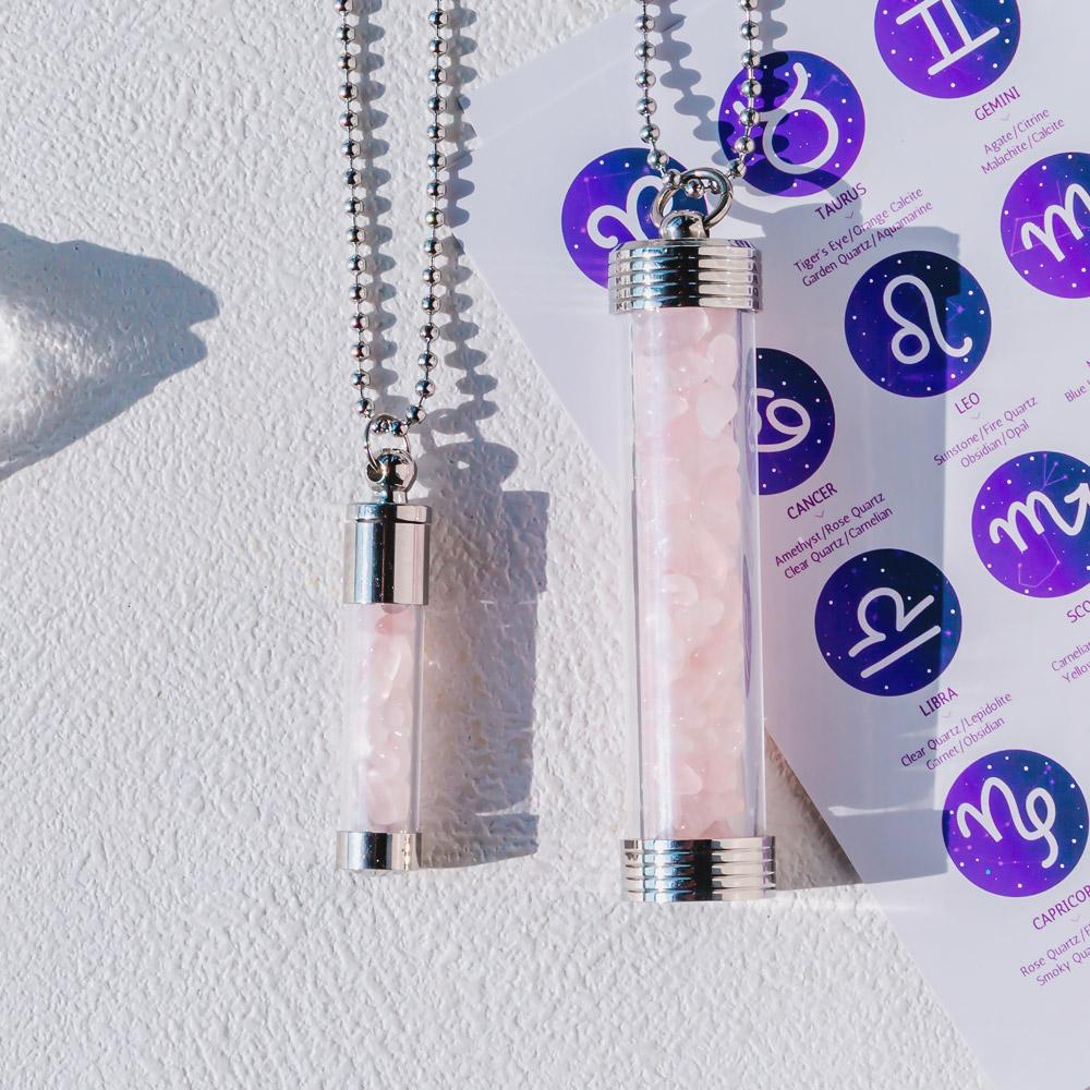 Reikistal【Zodiac】Natural Crystal Chips Wishing Bottle Necklace