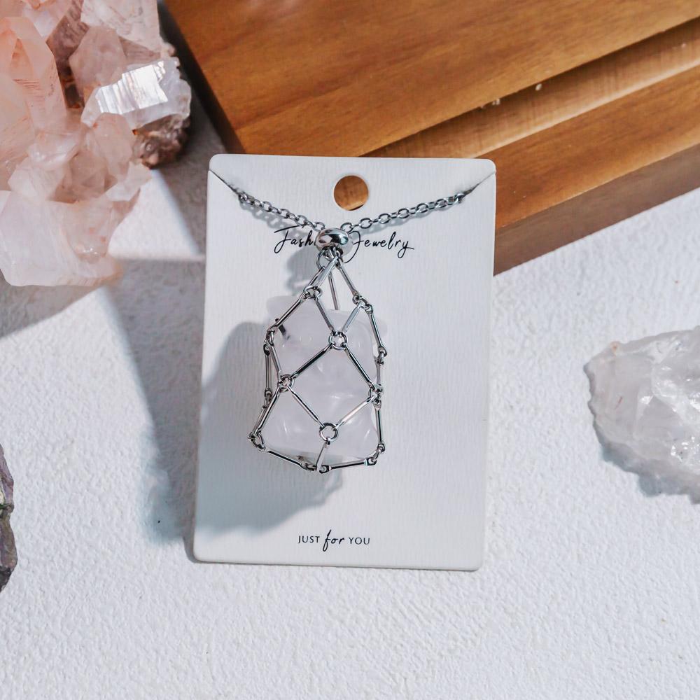 Reikistal Natural Crystal Net Metal Bamboo Necklace【Carving】