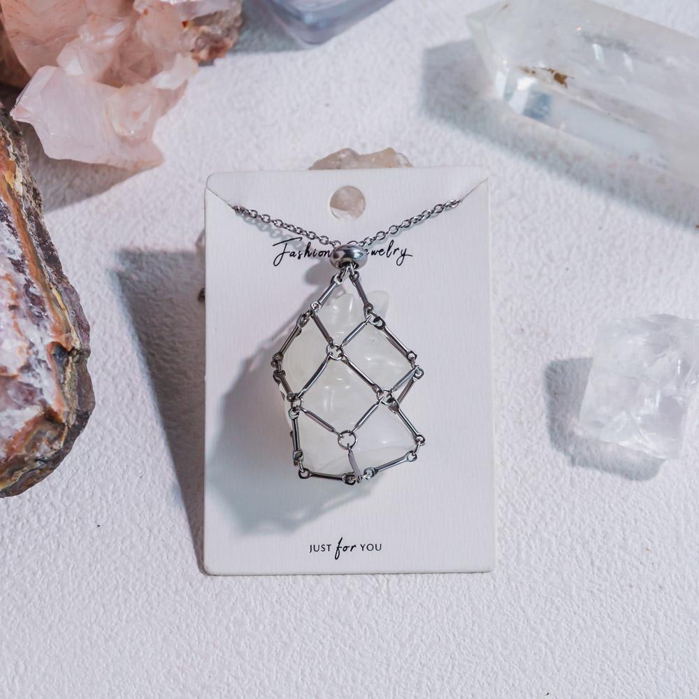Reikistal Natural Crystal Net Metal Bamboo Necklace【Carving】