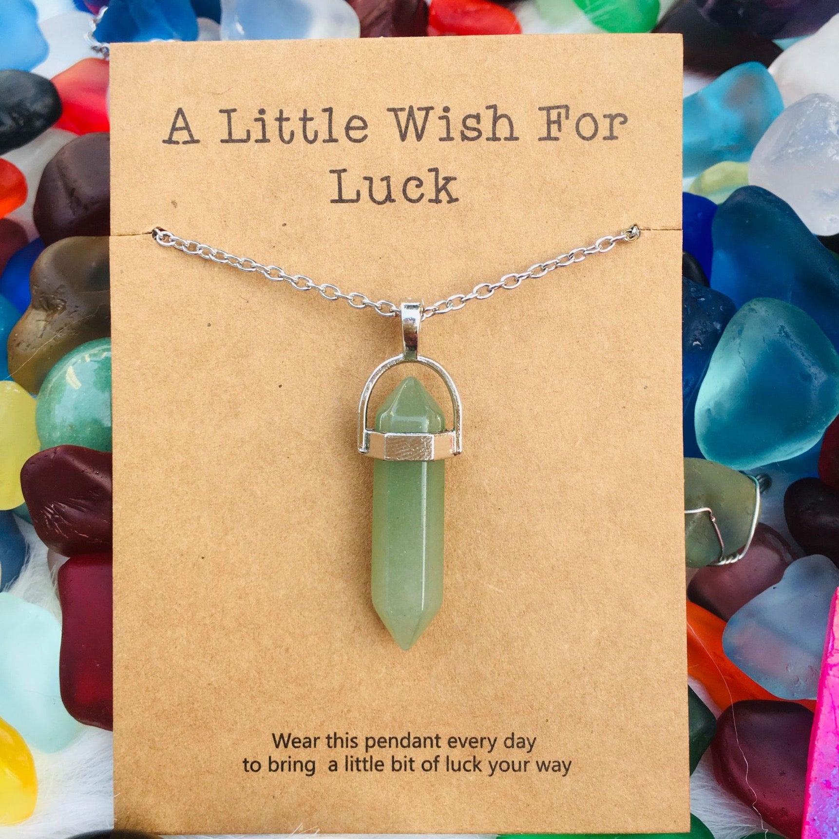 Reikicrystal Wishing Natural Stone Hexagonal Pen Pendant Necklace