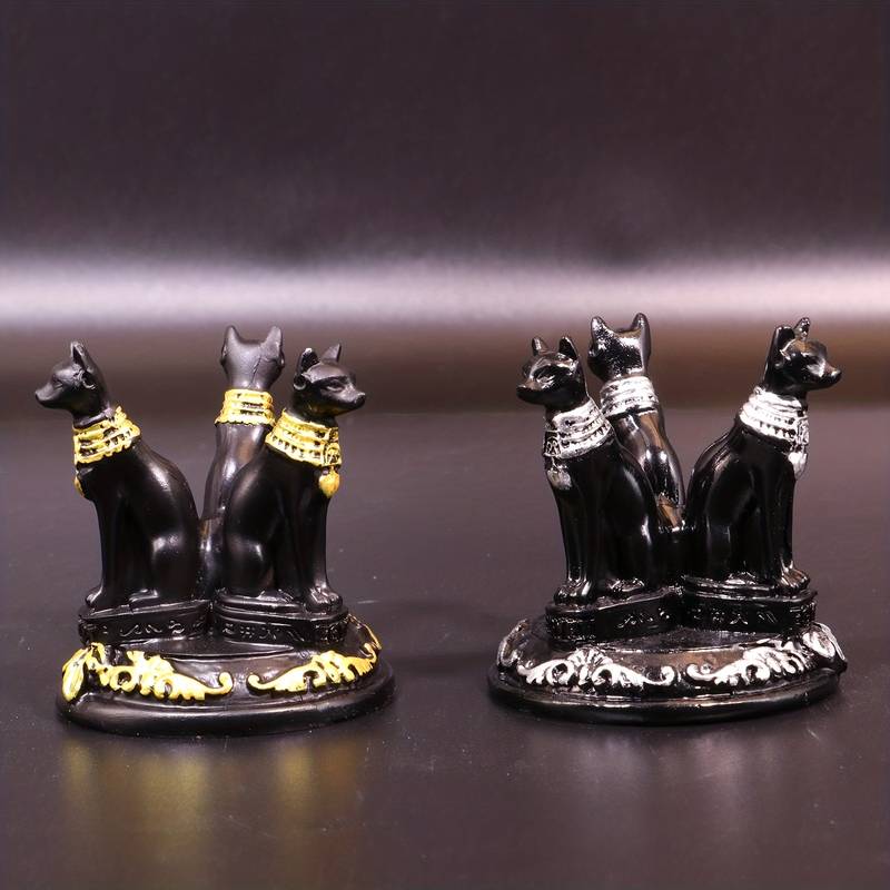 Reikistal Egyptian Cat Statues Crystal Base