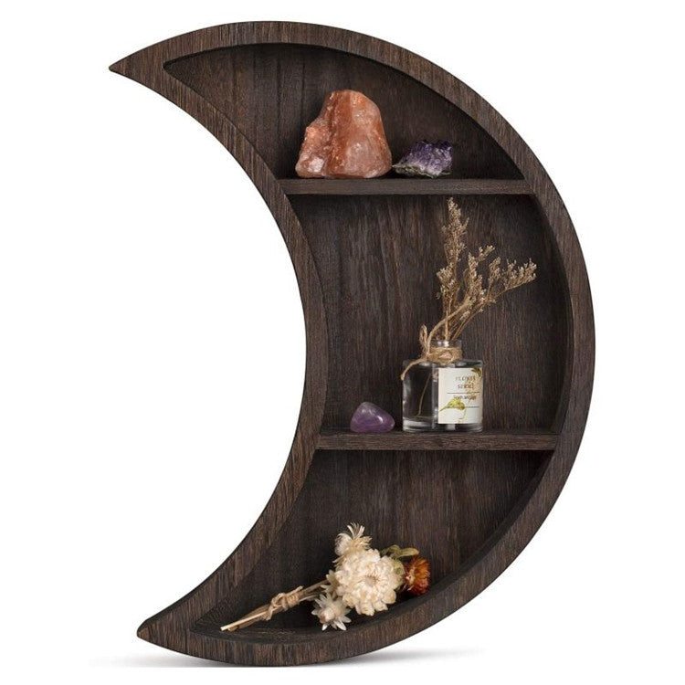 Ubrand Moon Shelf Room Decor,Crystal Shelf, Reversible Wooden Essential Oil Shelf,Wall Mounted Floating Shelves,Burnt Color Crystal Jewelry Holder