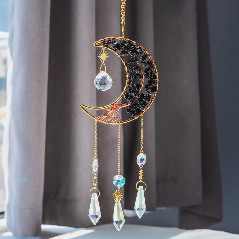 Reikistal Moon Catcher Crystal Wind Chime Home Decor