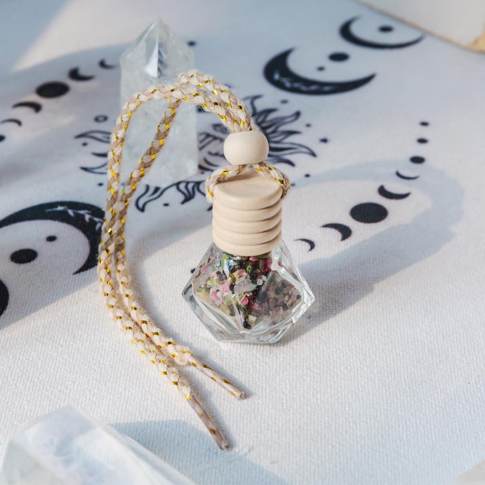 Reikistal Natural Tourmaline Chips Car Perfume Bottle Pendant