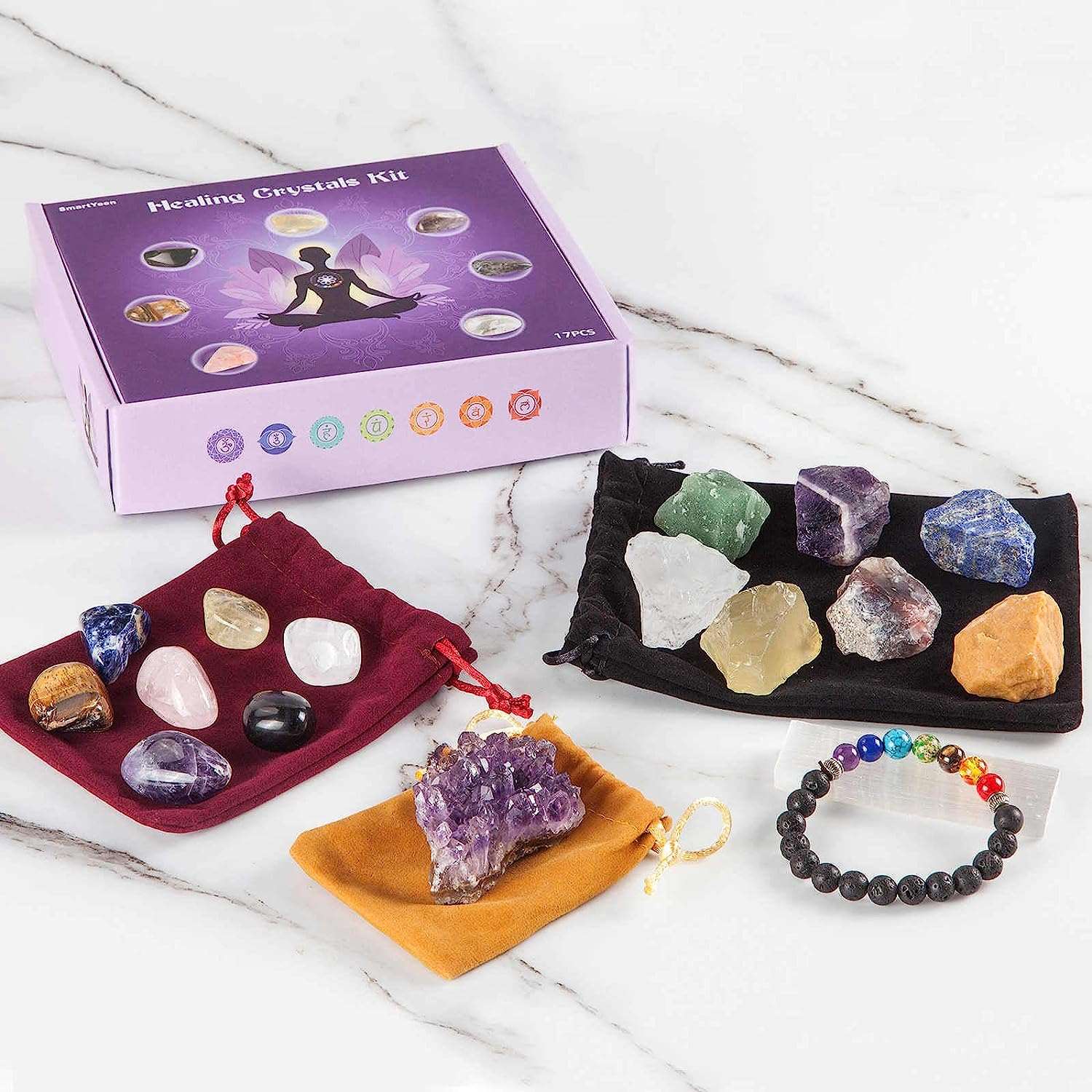 Healing Crystals Set, 17PCS Crystal Healing Stones Kit for Yoga, Meditation