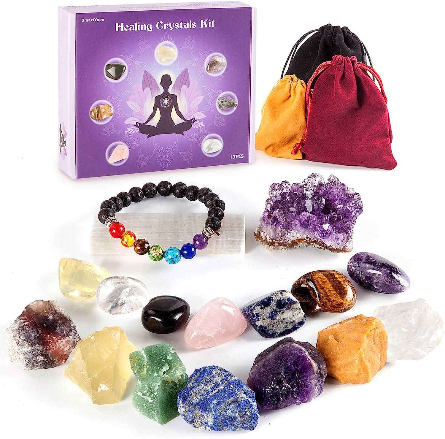 Healing Crystals Set, 17PCS Crystal Healing Stones Kit for Yoga, Meditation