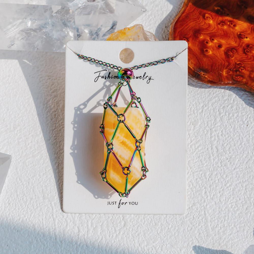 Reikistal Aura Net Metal Bamboo Necklace Woven Pendant