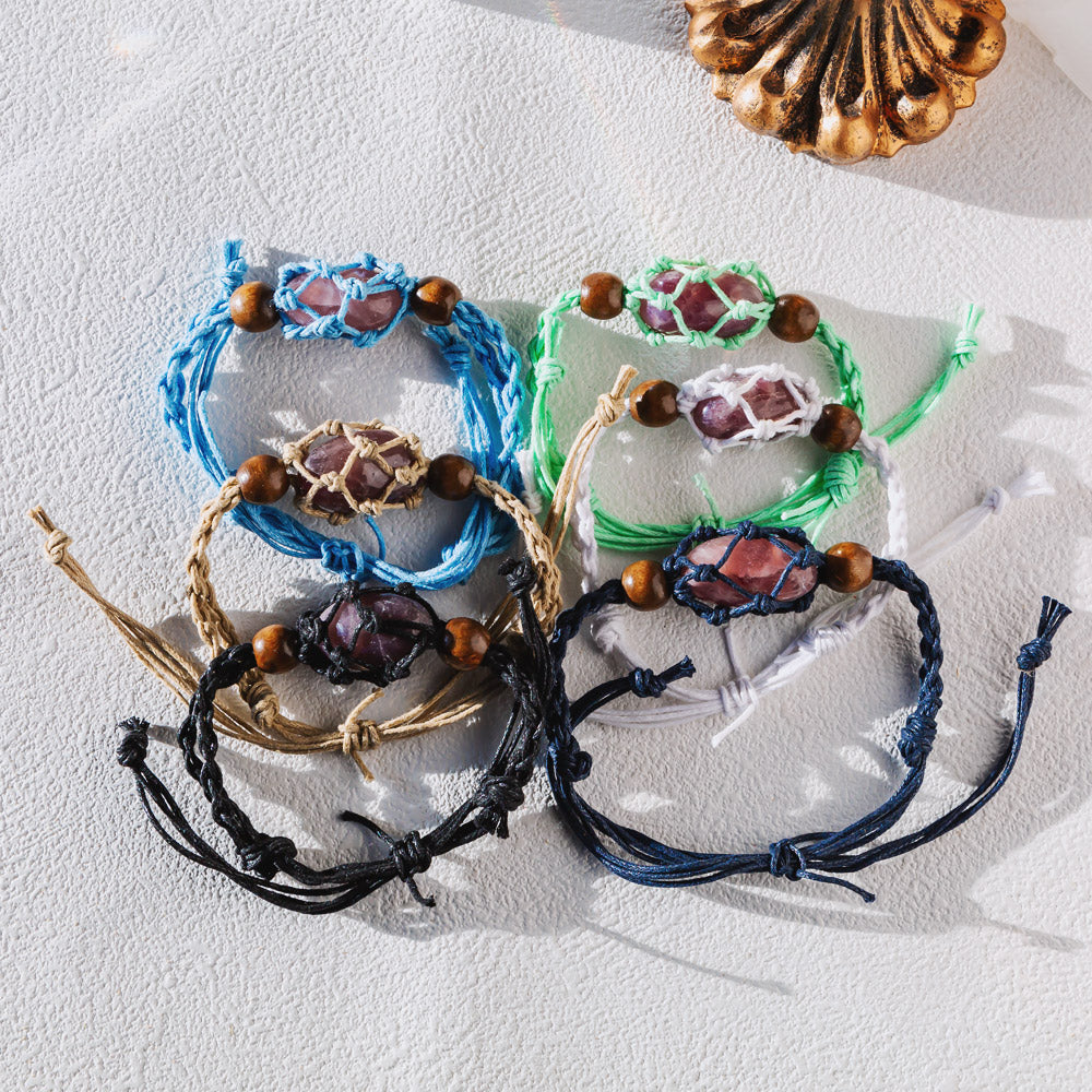 Reikistal【Cord Bracelet】Natural Crystal Cage Bracelet