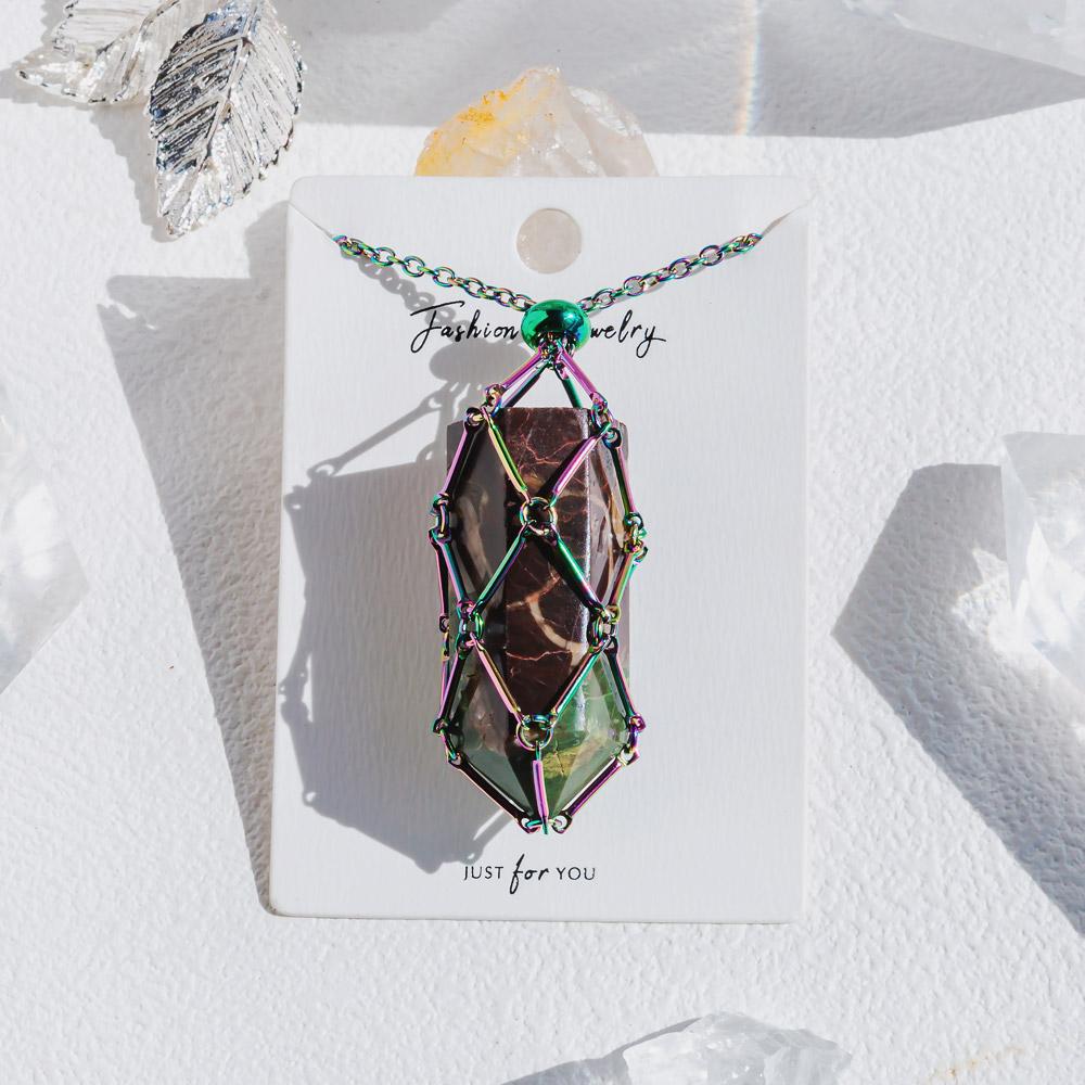 Reikistal Aura Net Metal Bamboo Necklace Woven Pendant