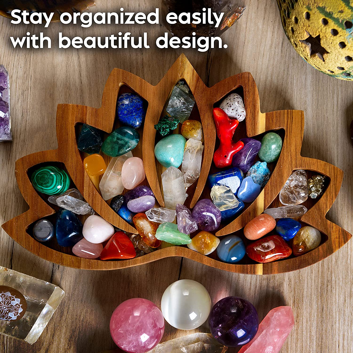 Reikistal Curawood Lotus Crystal Tray/ Shelf for Stones