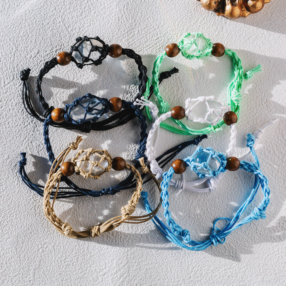 Reikistal【Cord Bracelet】Natural Crystal Cage Bracelet