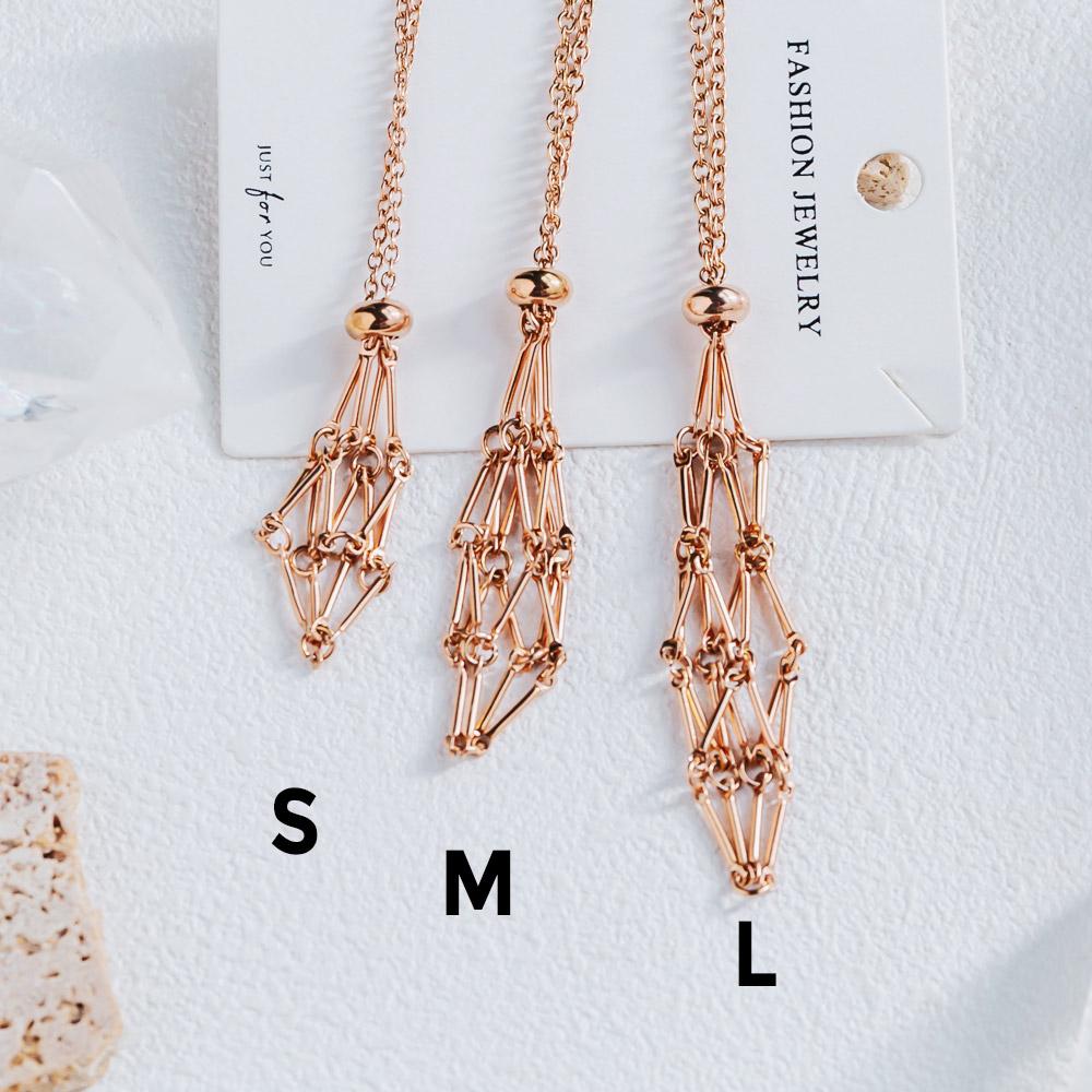 Reikistal Rose Gold Net Metal Bamboo Necklace Woven Pendant