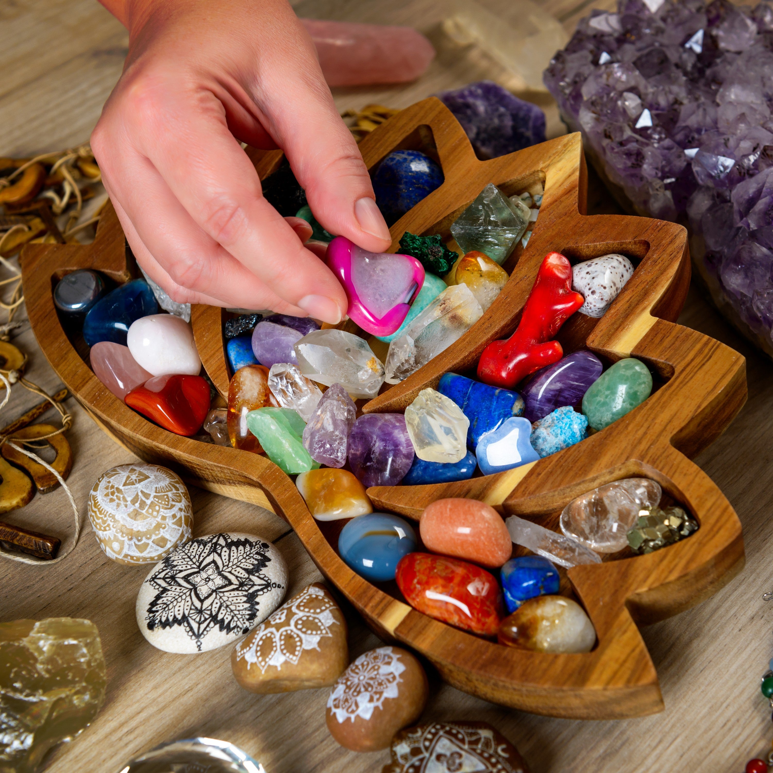 Reikistal Curawood Lotus Crystal Tray/ Shelf for Stones