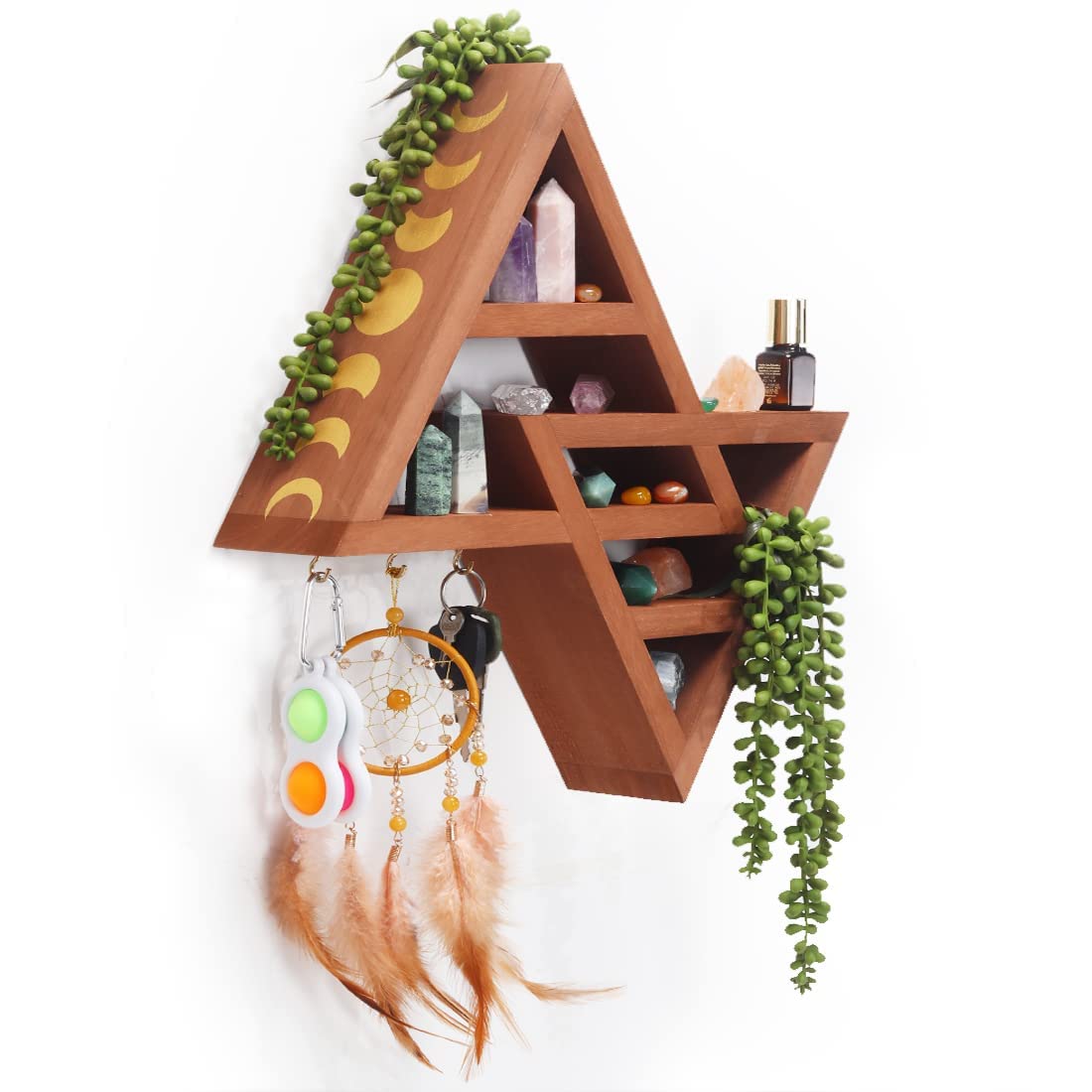 Reikistal Moon Phase Triangle Shelf with Hooks