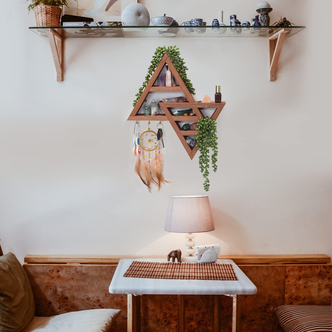 Reikistal Moon Phase Triangle Shelf with Hooks