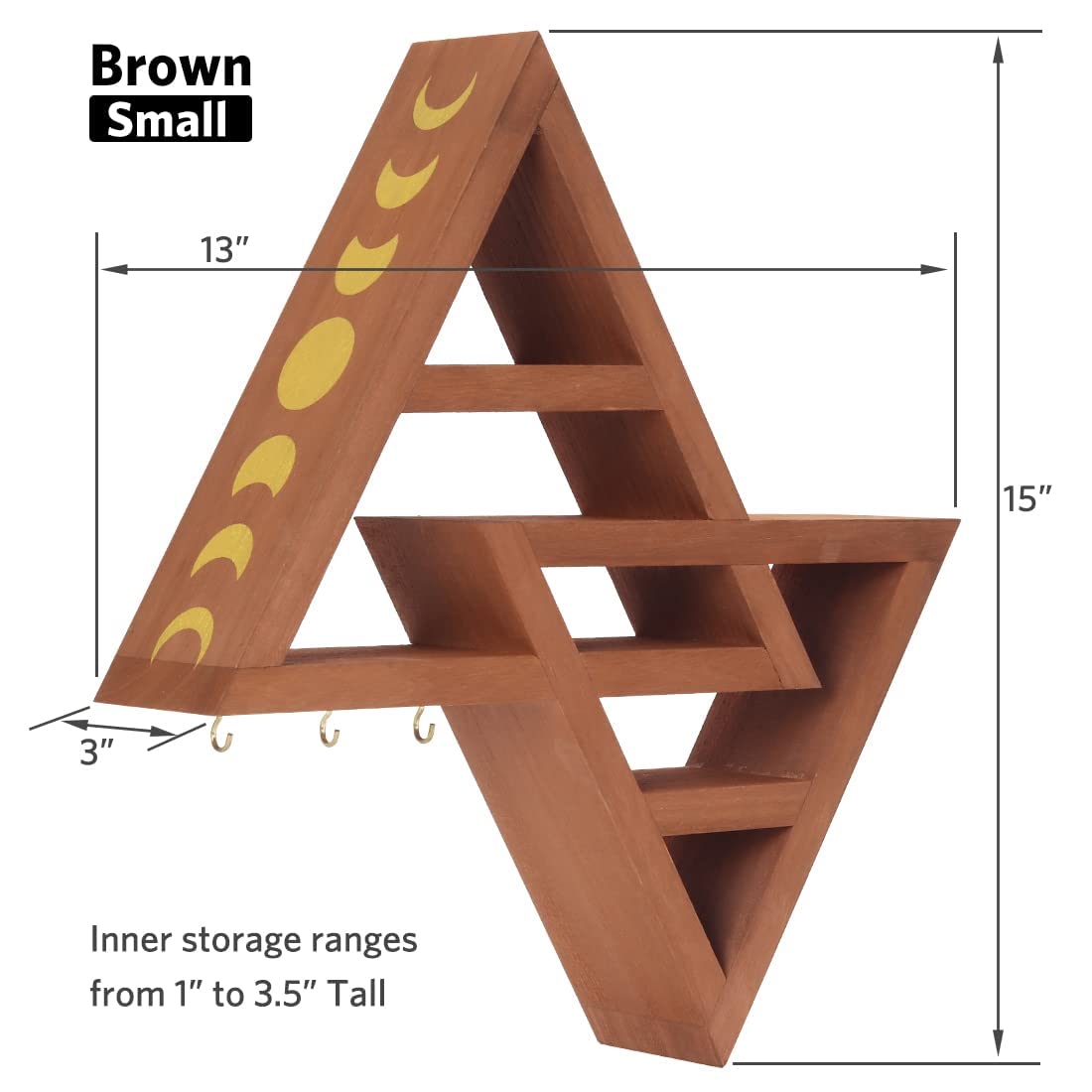 Reikistal Moon Phase Triangle Shelf with Hooks