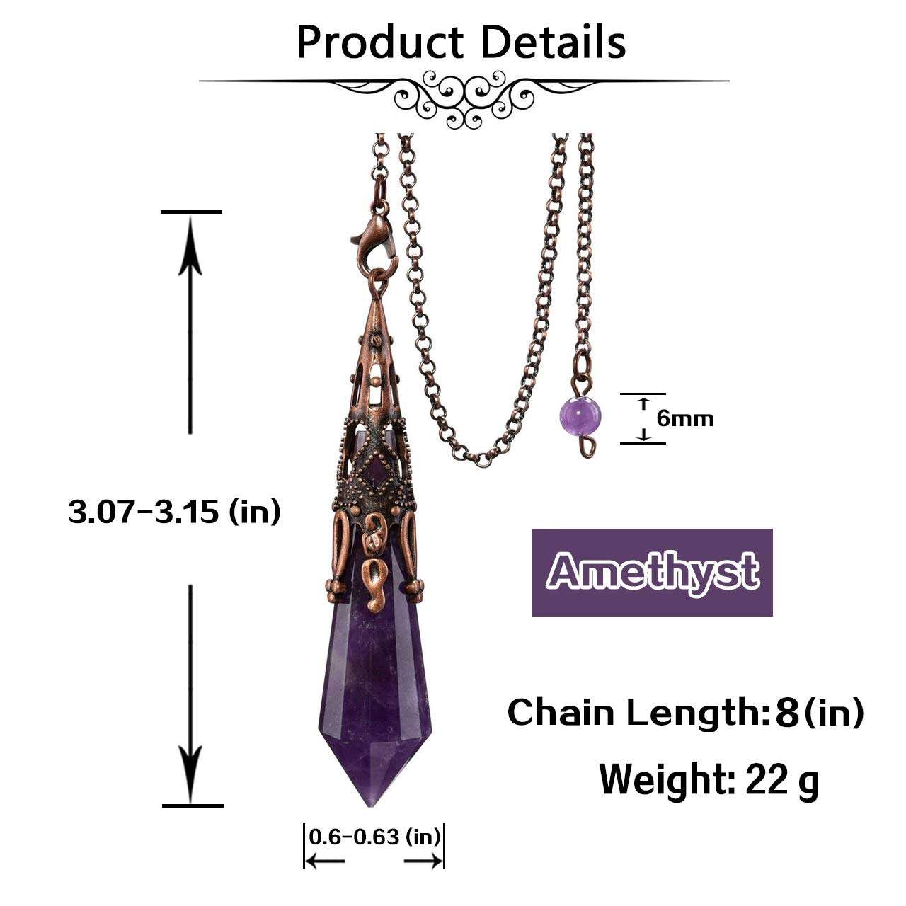 Reikistal Amethyst Crystal Dowsing Divination Pendulum Pendant