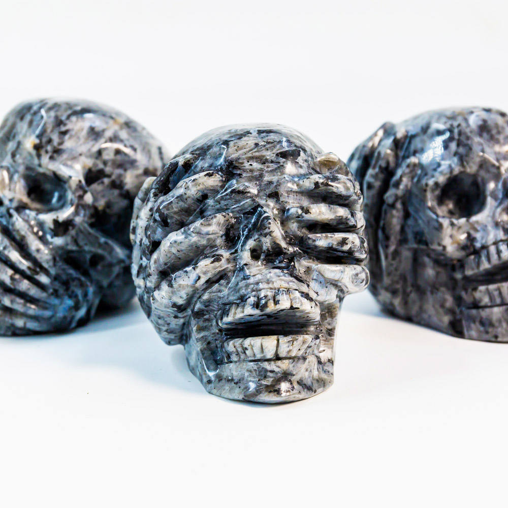 Reikistal Laurvikite Human Skulls Hand Carved