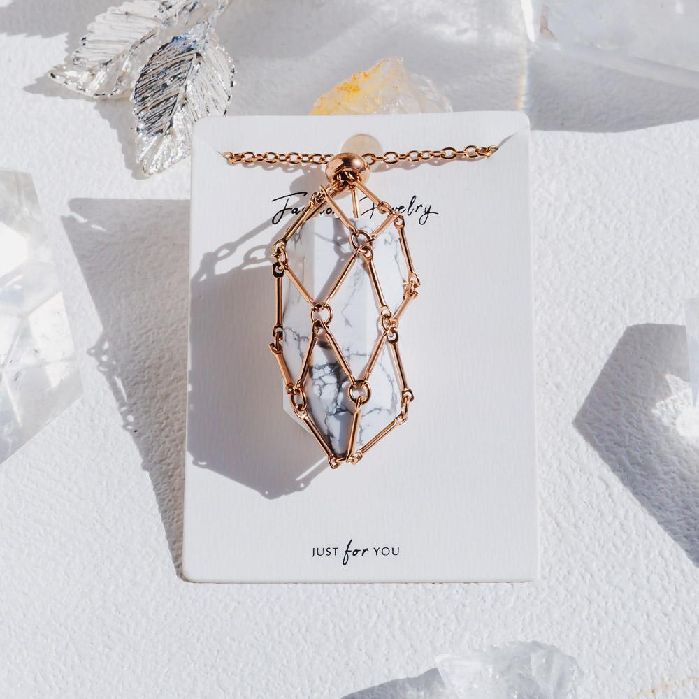 Reikistal Rose Gold Net Metal Bamboo Necklace Woven Pendant