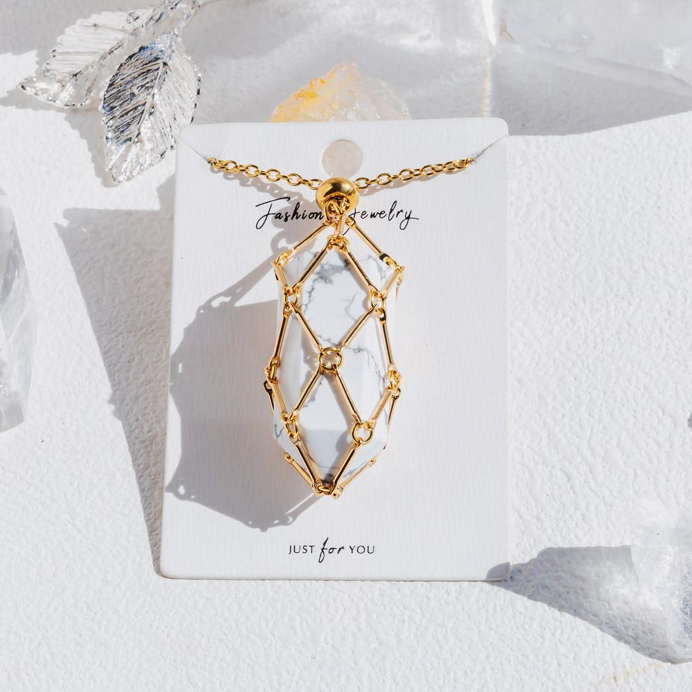 Reikistal Gold Natural Crystal Net Metal Bamboo Necklace【Point/Tumbled】