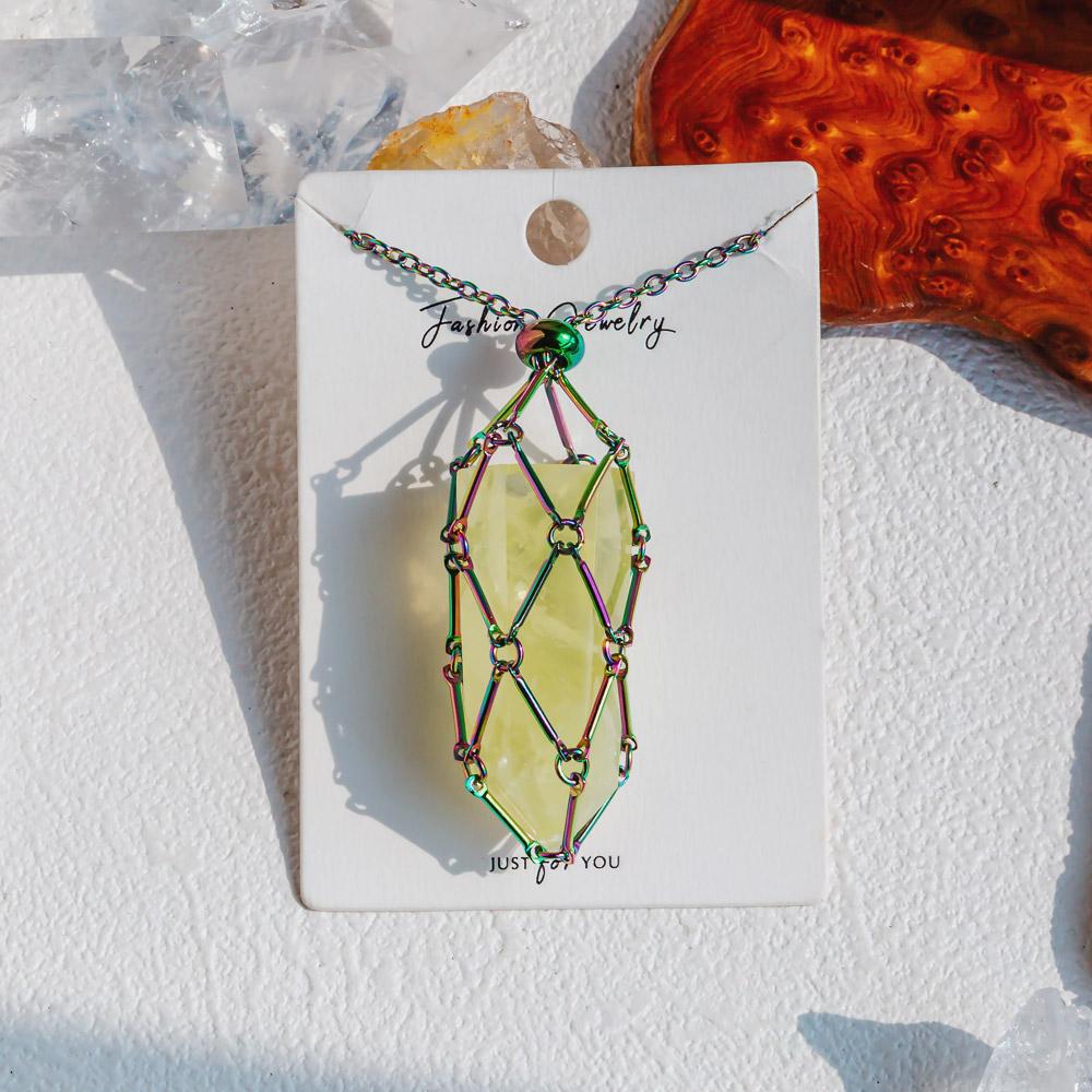 Reikistal Aura Net Metal Bamboo Necklace Woven Pendant