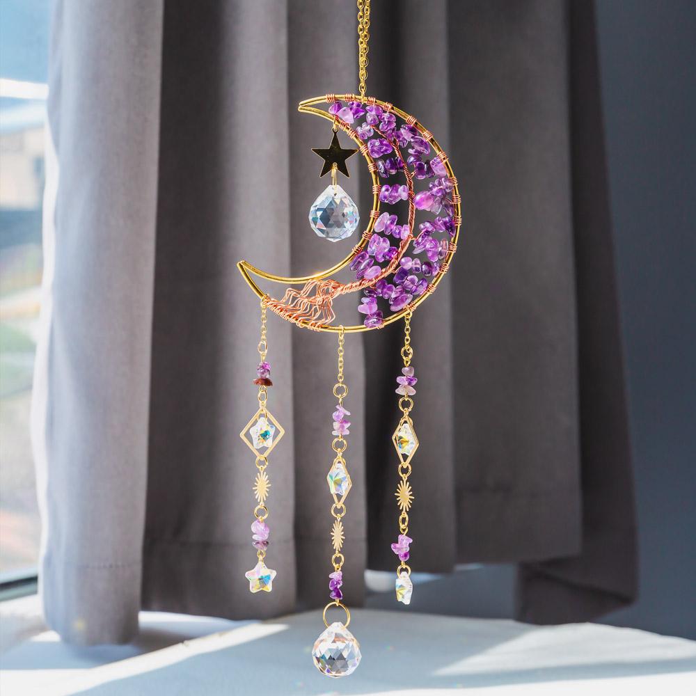 Reikistal Moon Catcher Crystal Wind Chime Home Decor