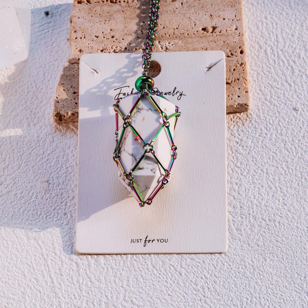 Reikistal Aura Net Metal Bamboo Necklace Woven Pendant