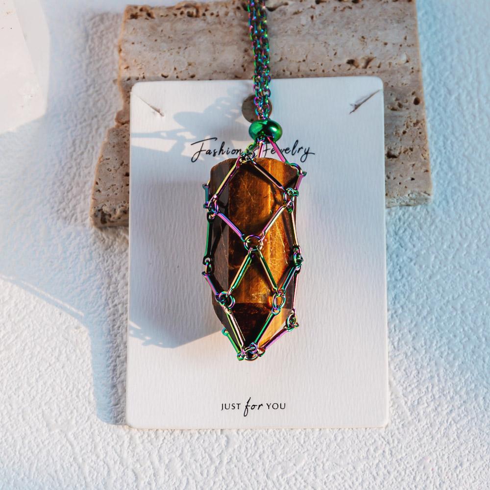 Reikistal Aura Net Metal Bamboo Necklace Woven Pendant