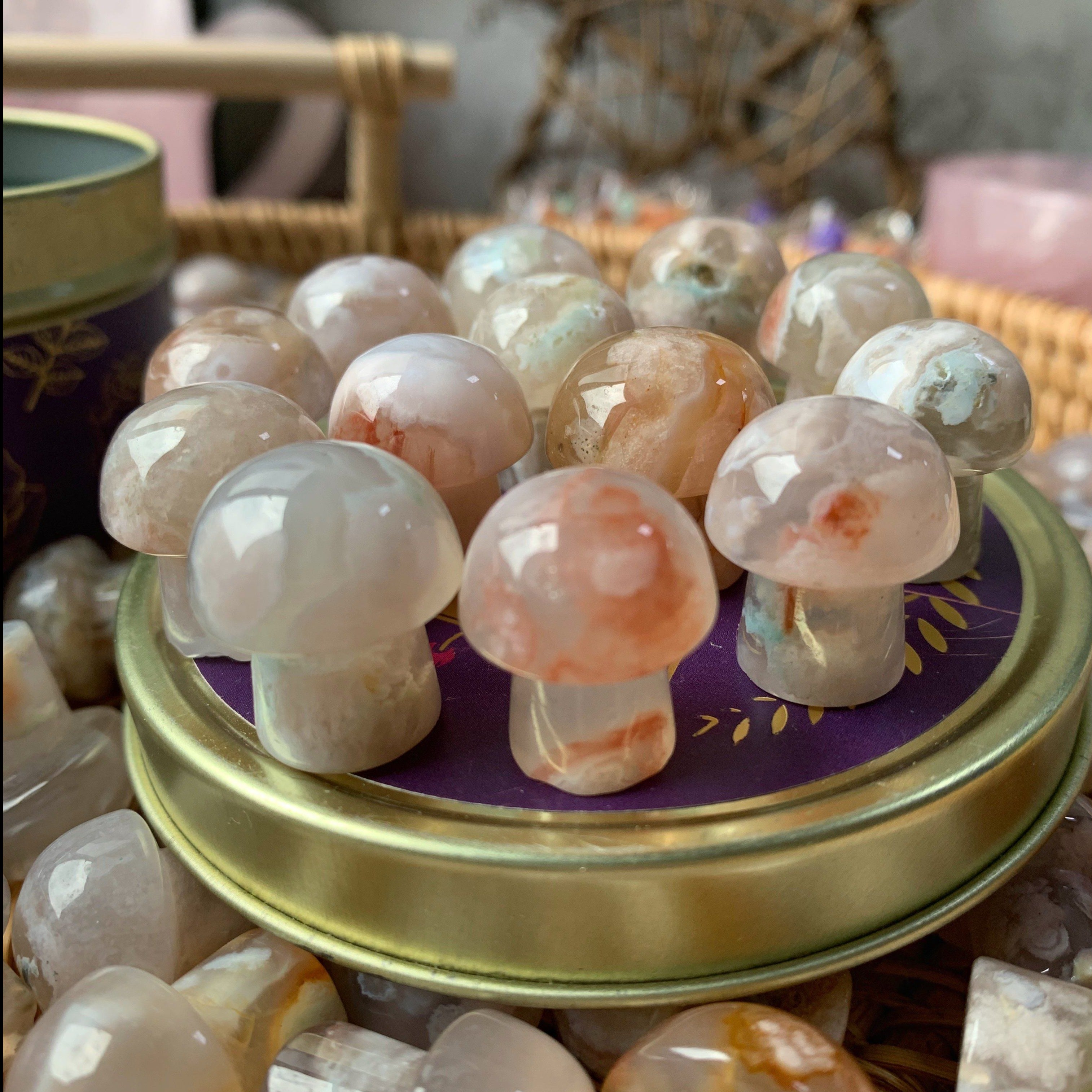 Reikistal Flower Agate Mini Mushroom