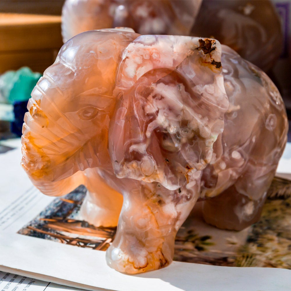 Reikistal Flower Agate Elephant