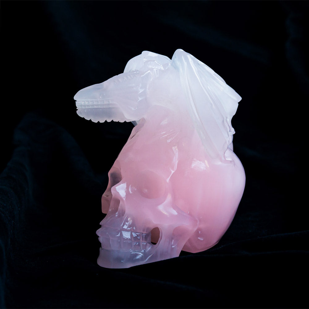 Reikistal Pink Calcite Skull With Flying Dragon