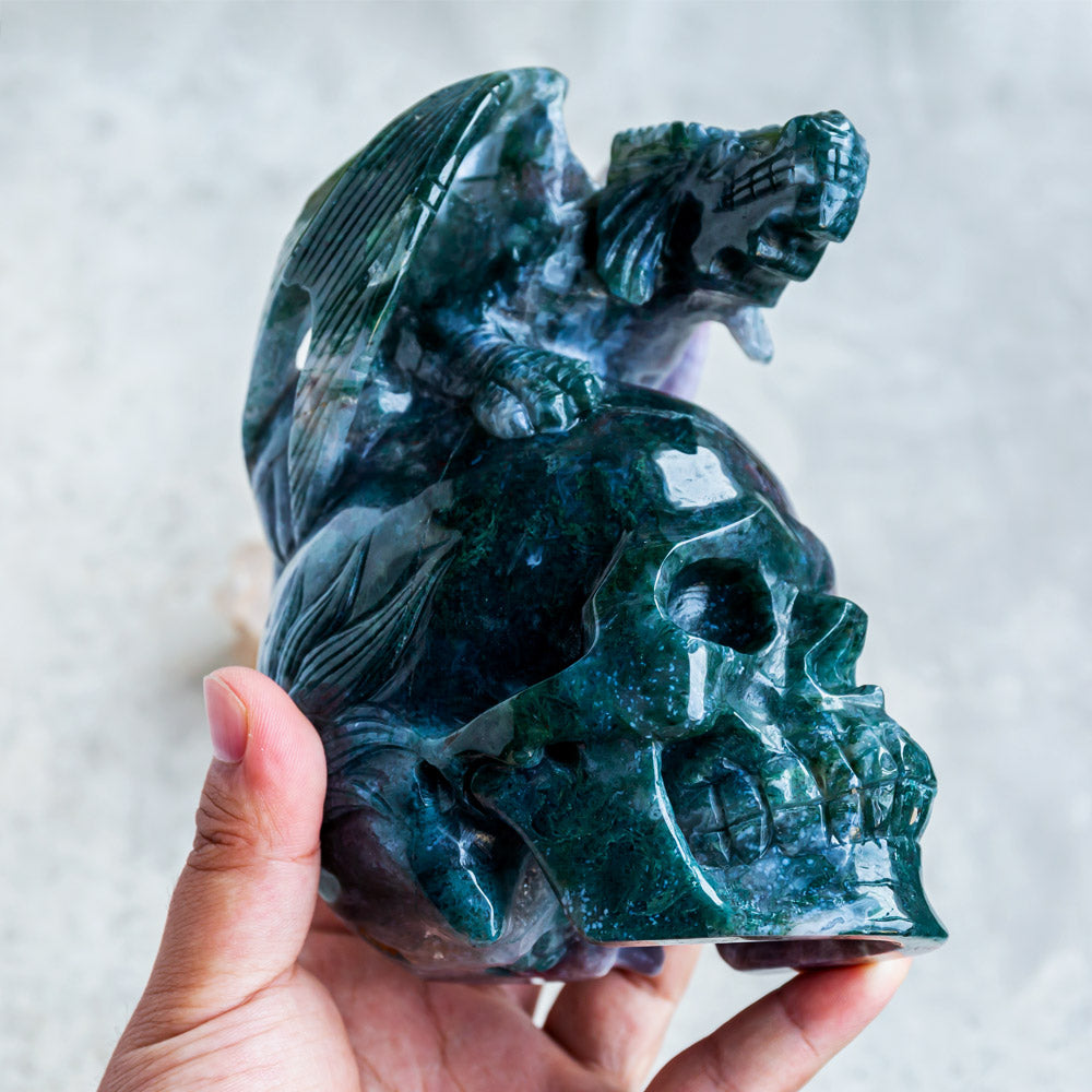 Reikistal Ocean Jasper Skull With Flying Dragon