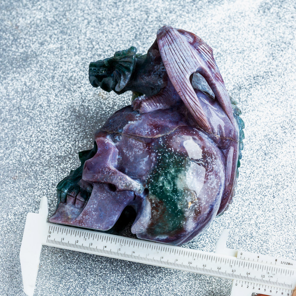 Reikistal Ocean Jasper Skull With Flying Dragon