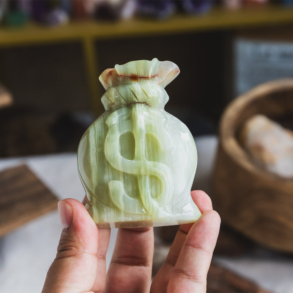 Reikistal Pistachio Calcite Money Bag